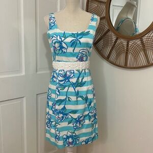 Lilly Pulitzer Serena Dress Sz 8 Tossing the Line Beaded Floral Resort Coastal
